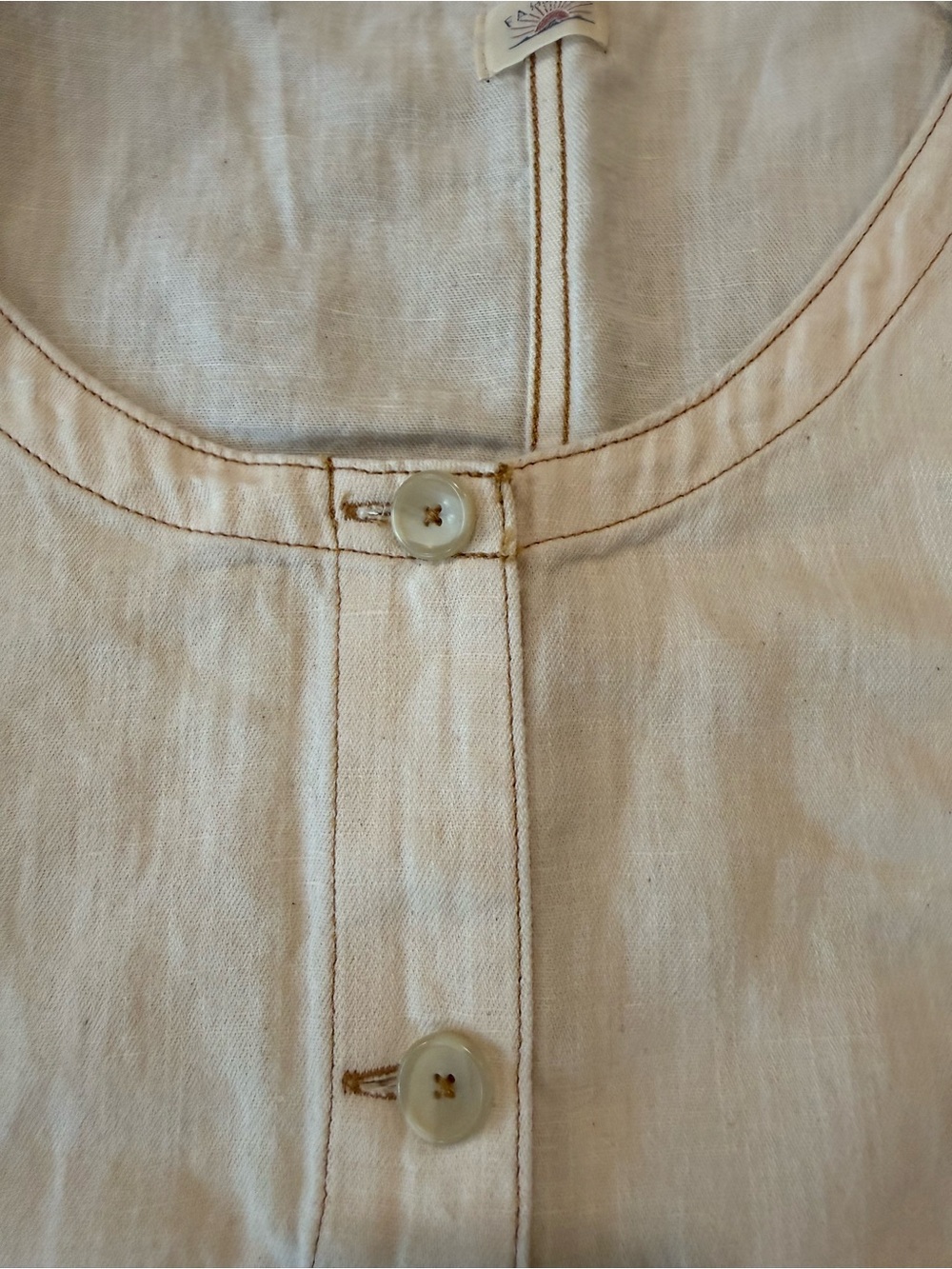 Faherty Light Beige Button-Front Mini Dress - Picture 4 of 6